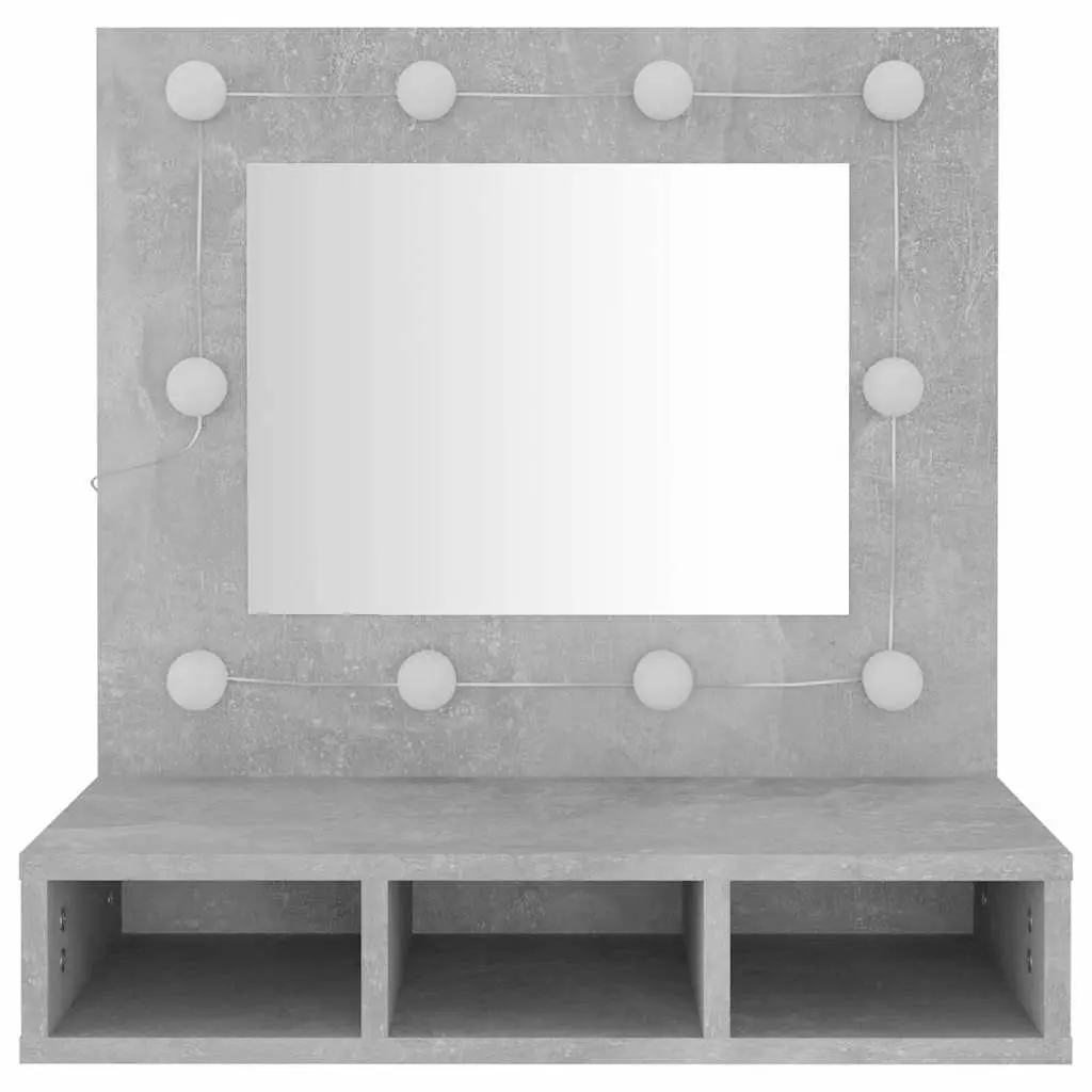 Bathroom Cabinet LED Mirror Unit Grey 60 x 31.5 x 62 cm Wall Mounted Storage Shelves