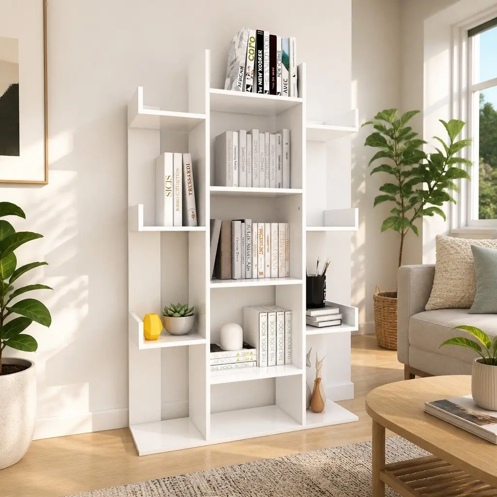 Book Cabinet White 13 Compartments Shelving Unit Storage Bookshelf Engineered