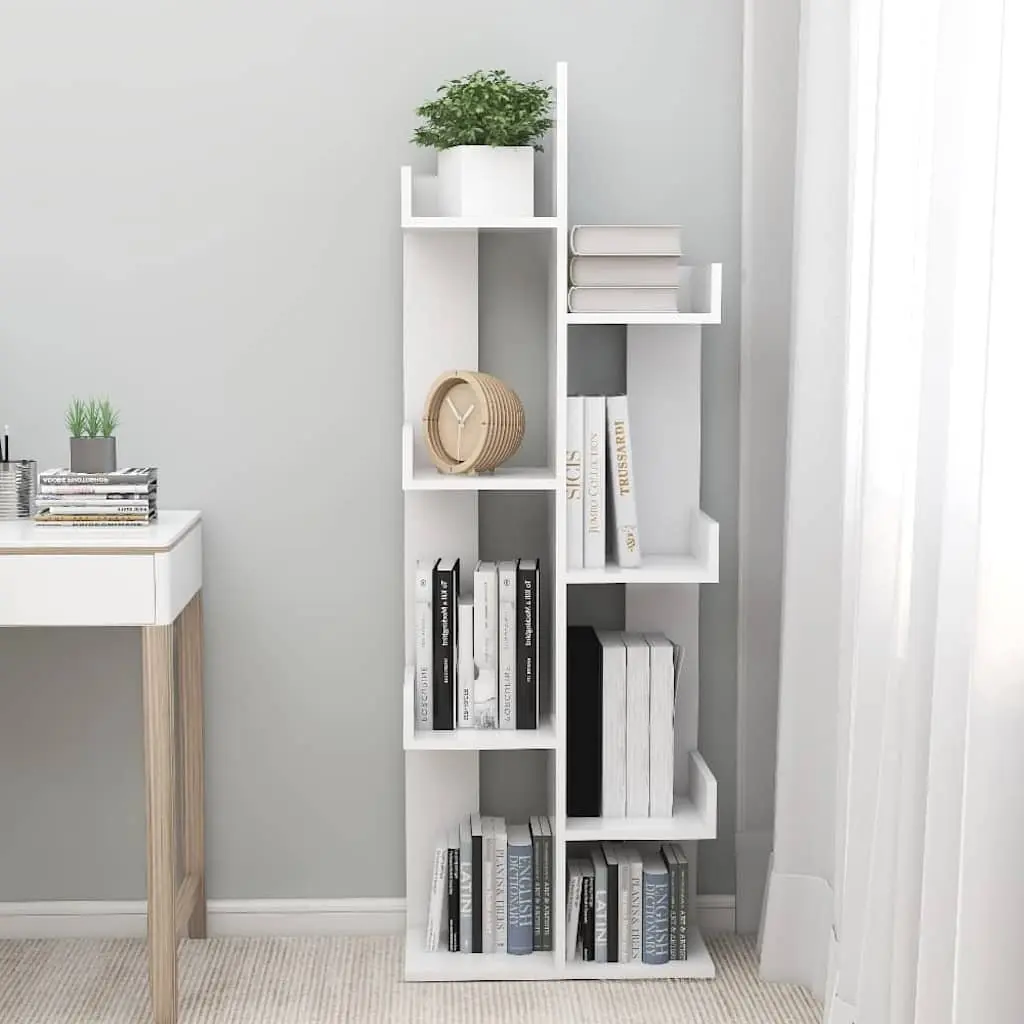 Book Cabinet White 8 Compartment Storage Bookshelf Standing Shelving Unit 48 x 25.5 x 140 cm
