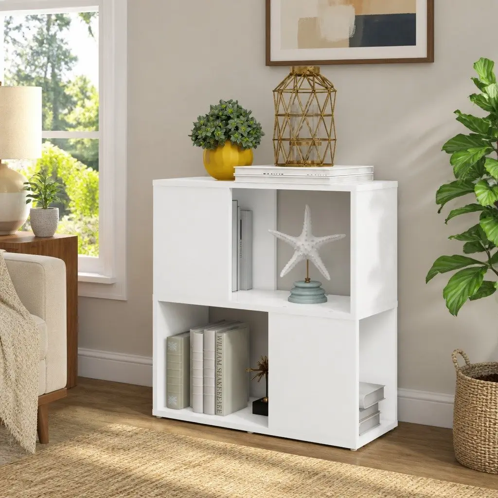White Book Cabinet 2-Tier Shelving Unit 60W x 24D x 63H cm