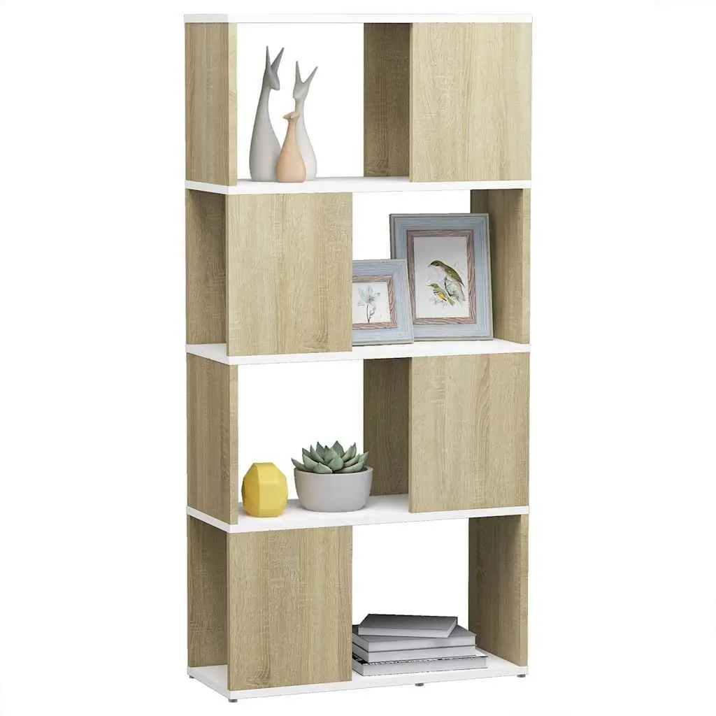 Book Cabinet Room Divider 4 Compartment Beige 60W x 24D x 124.5H cm