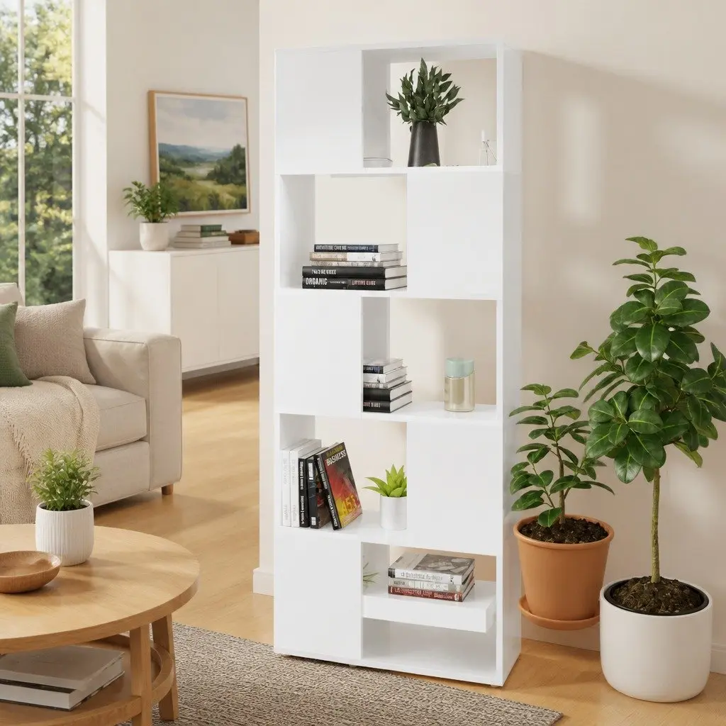 Book Cabinet Room Divider High Gloss White 60x24x155cm Bookcase Open Shelf Unit