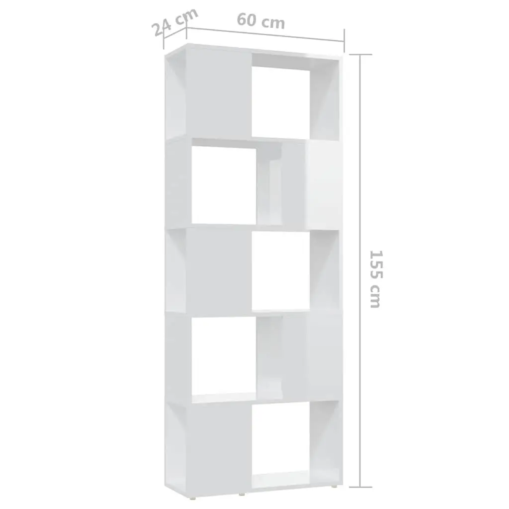 Book Cabinet Room Divider High Gloss White 60x24x155cm Bookcase Open Shelf Unit