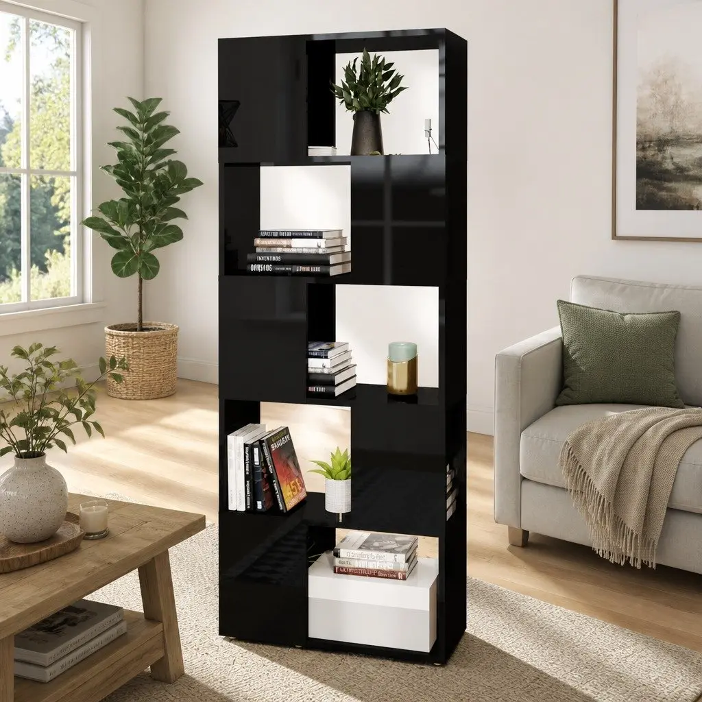 Book Cabinet Room Divider High Gloss Black 60x24x155cm