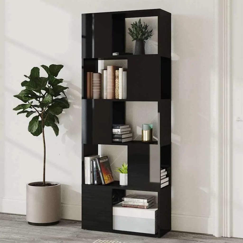 Book Cabinet Room Divider High Gloss Black 60x24x155cm