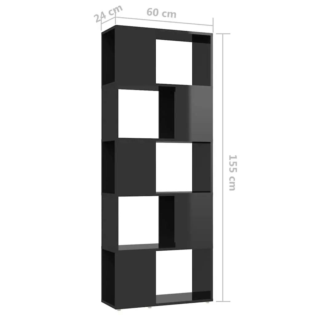 Book Cabinet Room Divider High Gloss Black 60x24x155cm