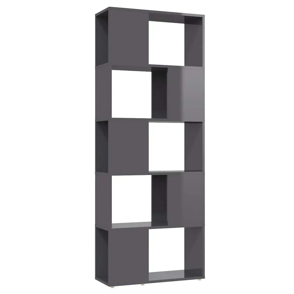 Book Cabinet Open Shelf High Gloss Grey 60W x 24D x 155H cm