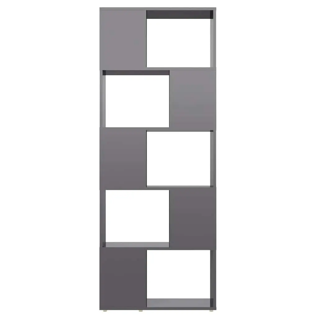 Book Cabinet Open Shelf High Gloss Grey 60W x 24D x 155H cm