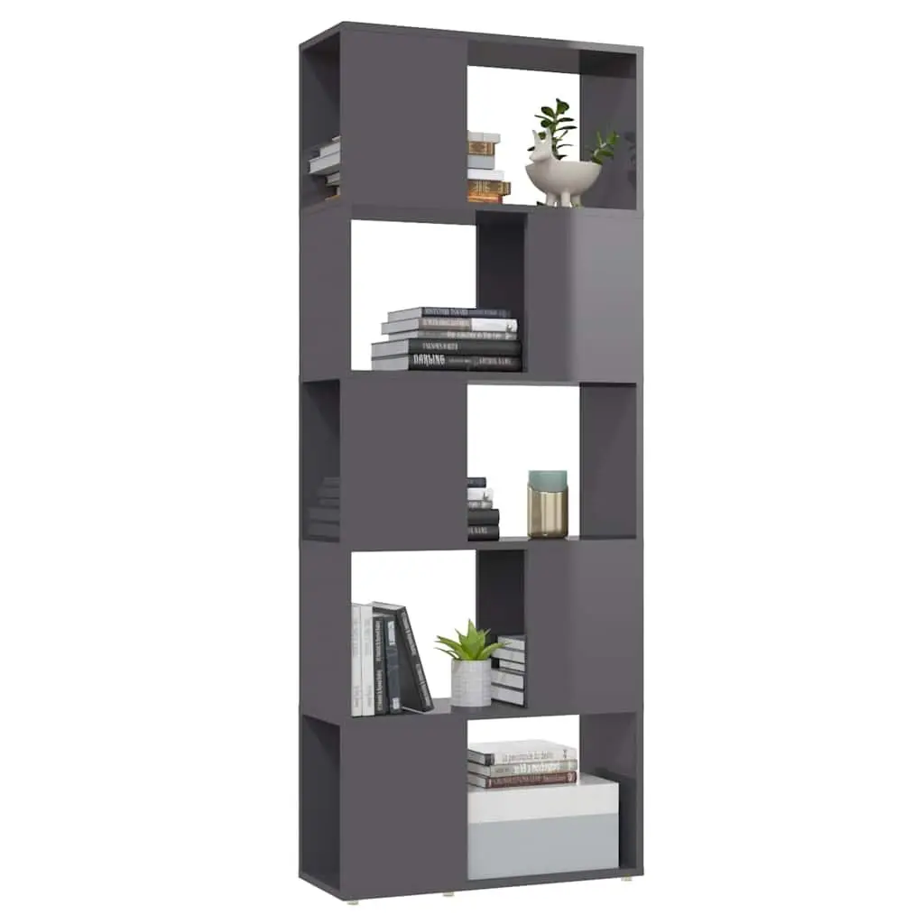 Book Cabinet Open Shelf High Gloss Grey 60W x 24D x 155H cm