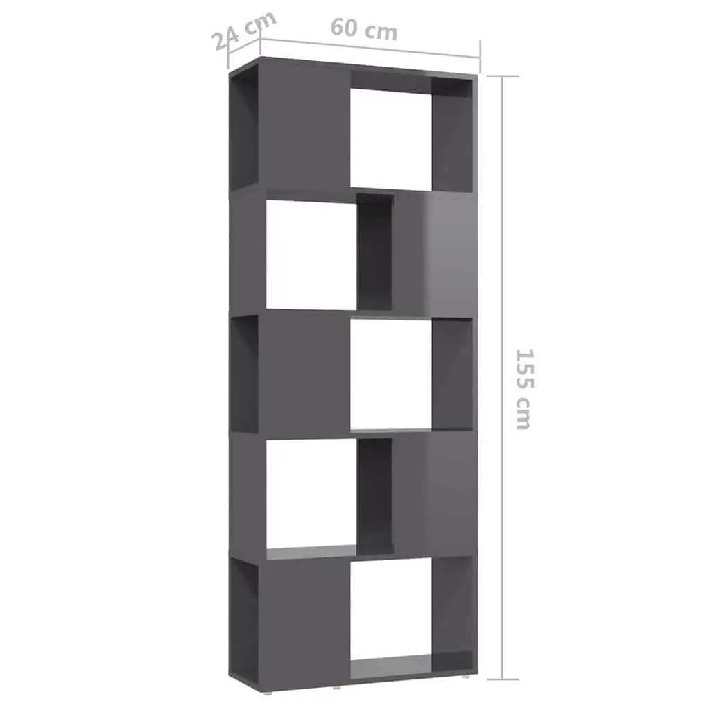 Book Cabinet Open Shelf High Gloss Grey 60W x 24D x 155H cm
