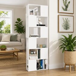 Book Cabinet Room Divider White Storage Shelf 6 Compartments Organiser Unit