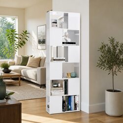 Your Ideal High Gloss White Book Cabinet with 6 Shelves
