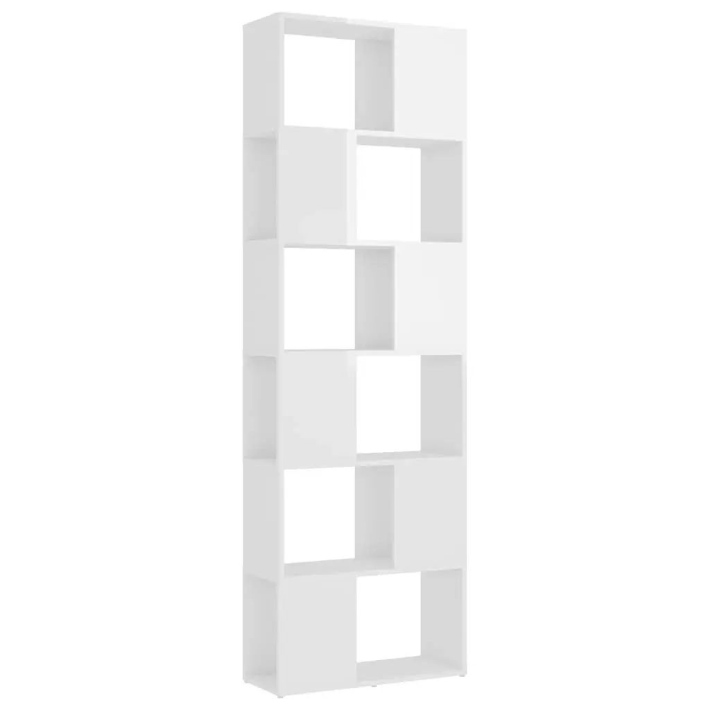 High Gloss White Book Cabinet with 6 Shelves