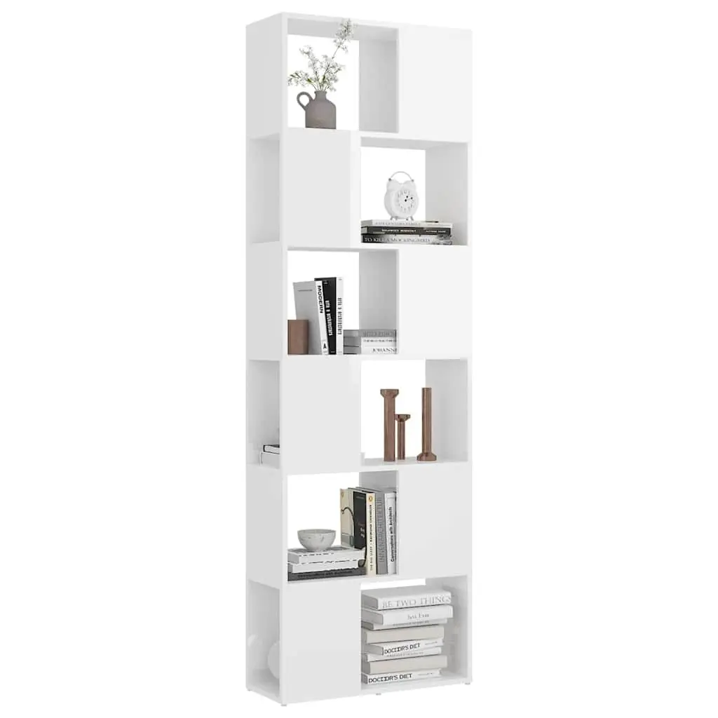 High Gloss White Book Cabinet with 6 Shelves