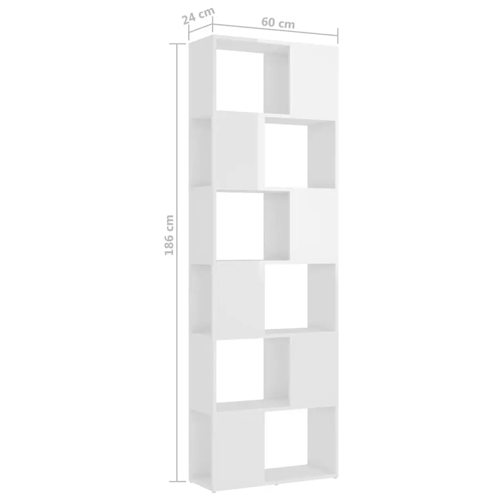 High Gloss White Book Cabinet with 6 Shelves