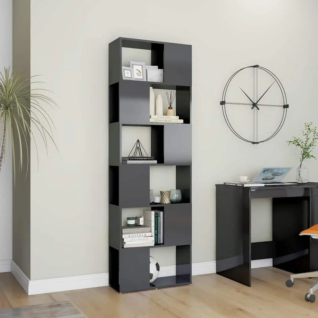 Book Cabinet Room Divider High Gloss Grey 60x24x186cm Bookcase Storage Shelf