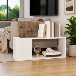 White TV Cabinet Open Shelf Storage Unit Engineered Wood Home Entertainment