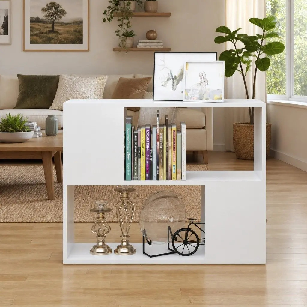 TV Cabinet White Open Compartment Storage Unit 80x24x63cm