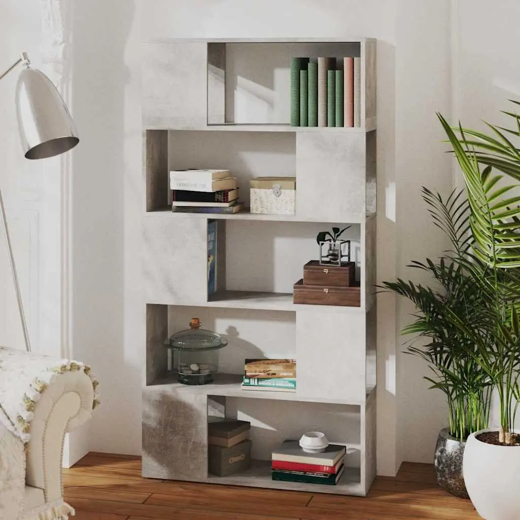 Book Cabinet Room Divider Concrete Grey Engineered Wood 80W x 24D x 155H cm