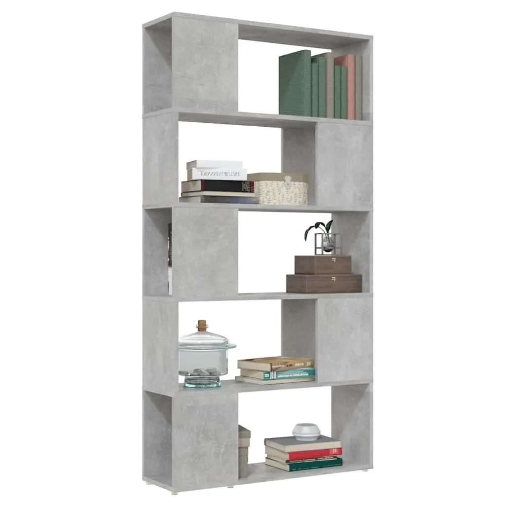 Book Cabinet Room Divider Concrete Grey Engineered Wood 80W x 24D x 155H cm