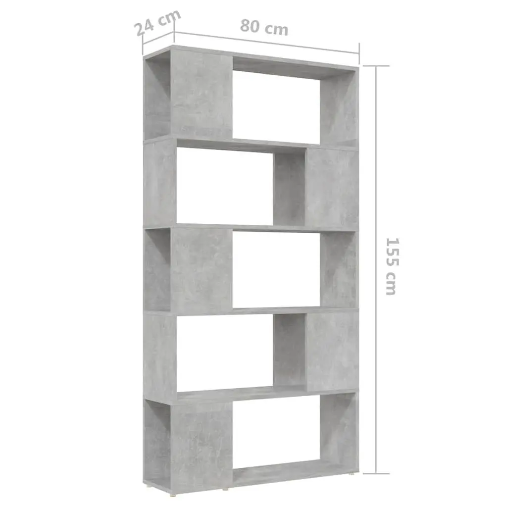 Book Cabinet Room Divider Concrete Grey Engineered Wood 80W x 24D x 155H cm