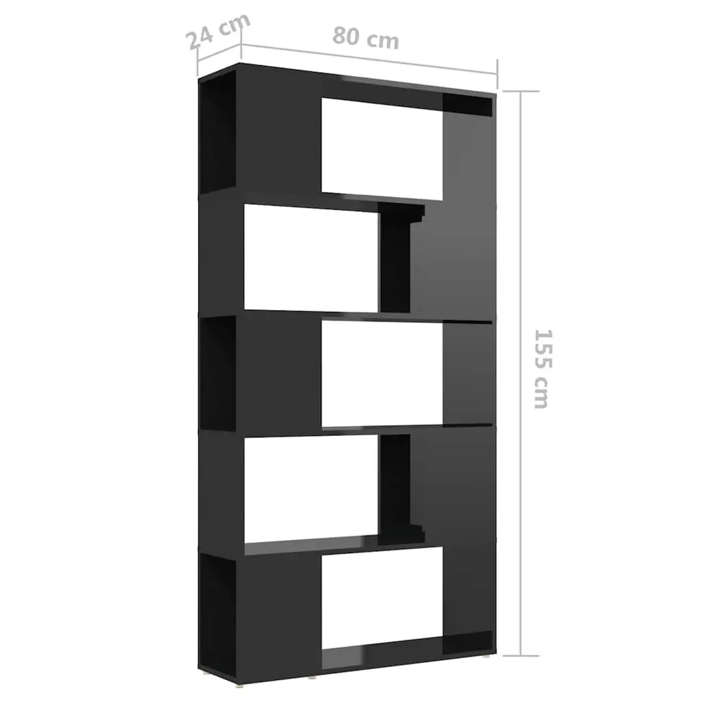 Book Cabinet Room Divider Shelving Unit Black High Gloss 5 Compartments Storage