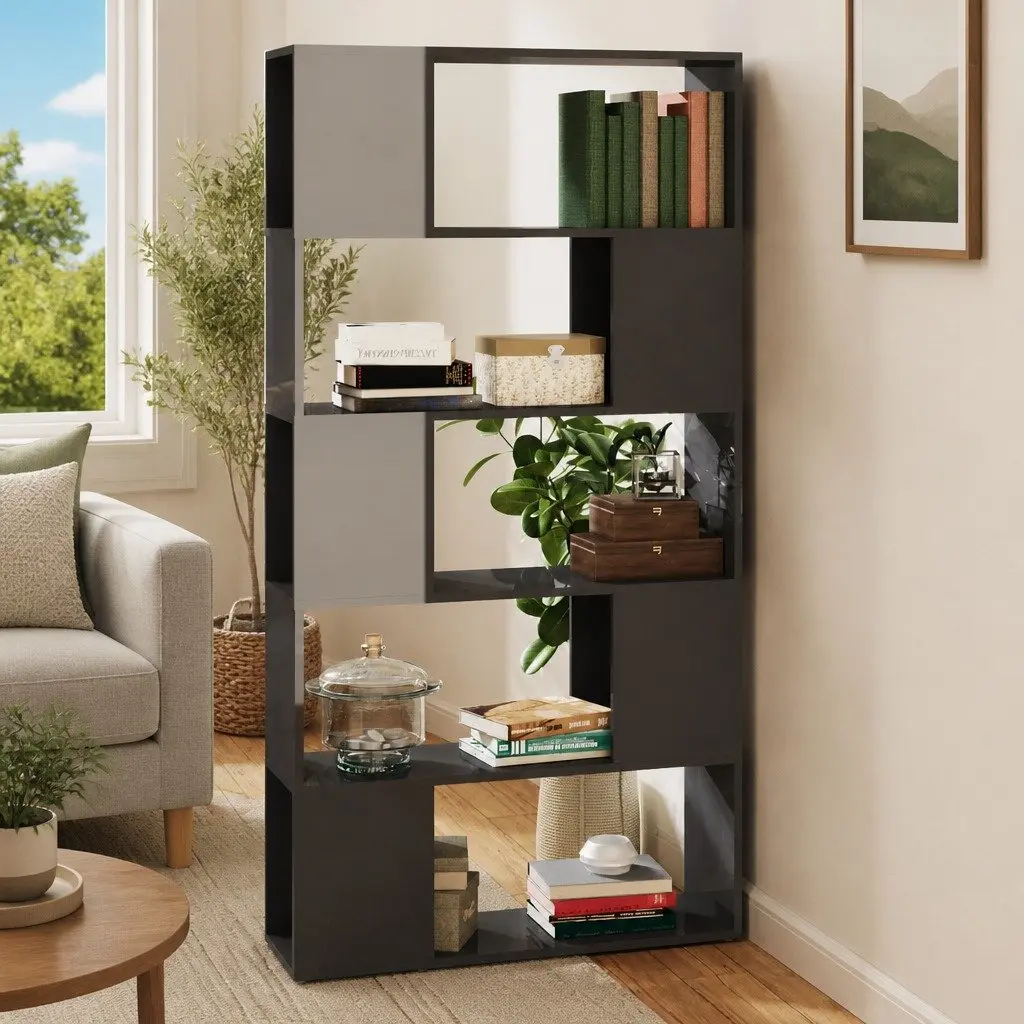 Grey Book Cabinet Room Divider with High Gloss Finish