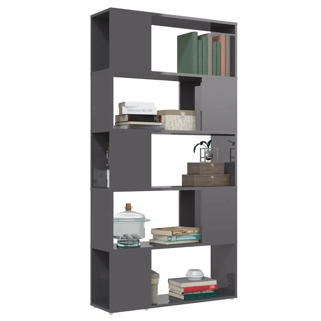 Grey Book Cabinet Room Divider with High Gloss Finish