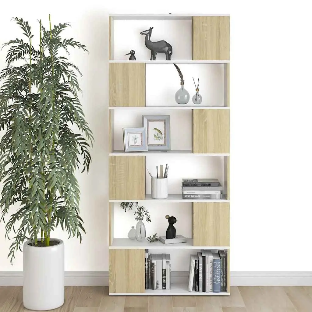 Book Cabinet Room Divider Shelving Unit 6 Compartment Storage Organiser Beige 80W x 24D x 186H cm