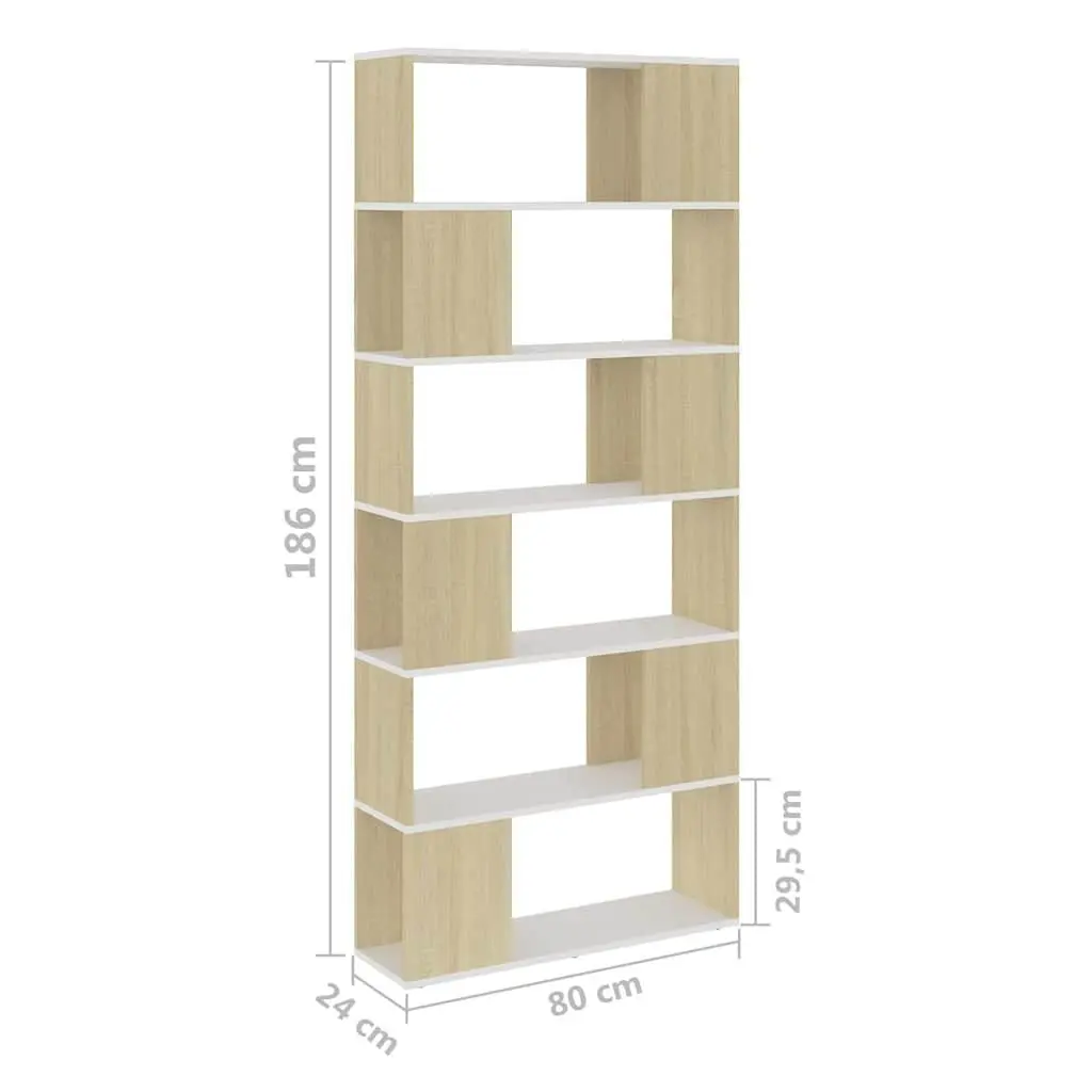 Book Cabinet Room Divider Shelving Unit 6 Compartment Storage Organiser Beige 80W x 24D x 186H cm