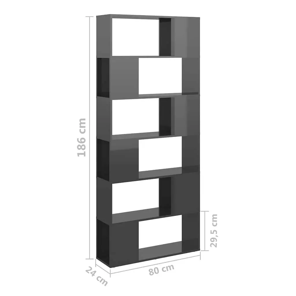 Room Divider Bookshelf Grey 80x24x186cm 6 Compartment Storage Unit