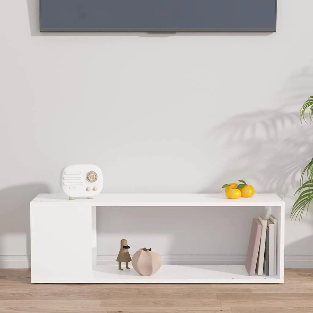 TV Cabinet White Storage Unit 100W x 24D x 32H cm with 2 Shelves