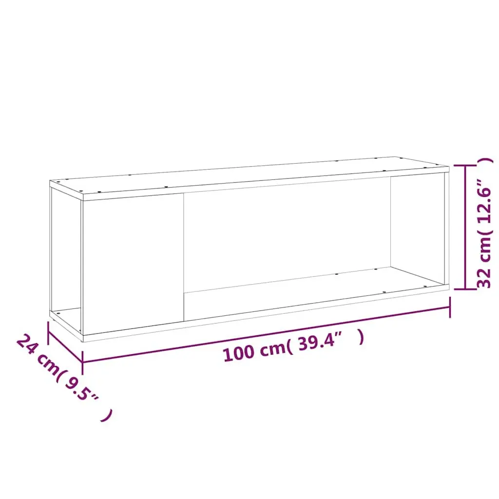 TV Cabinet White Storage Unit 100W x 24D x 32H cm with 2 Shelves