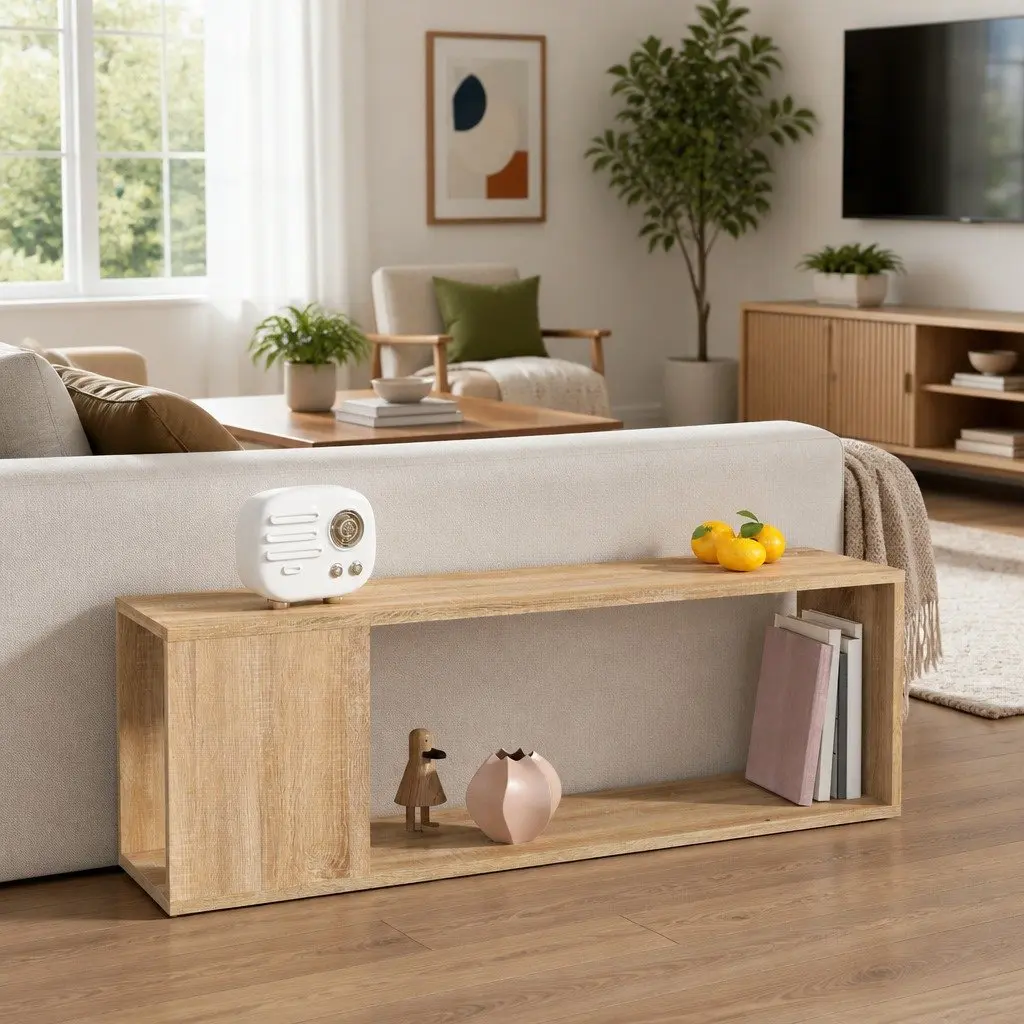 Brown Engineered Wood TV Cabinet Display Unit with 2 Shelves 100 x 24 x 32 cm