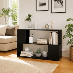 Black Book Cabinet with Open Shelves Storage Organizer 100x24x63 cm