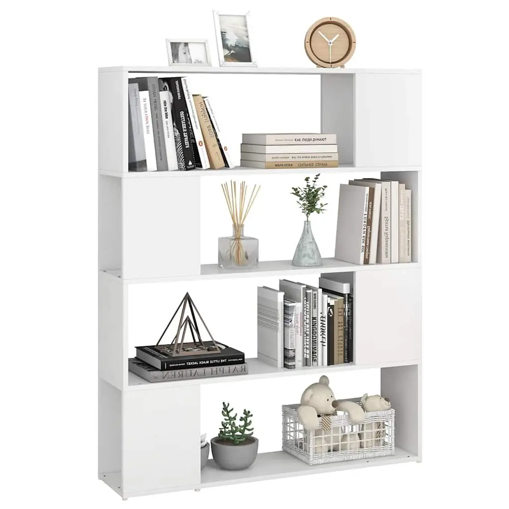 Book Cabinet Room Divider White 4 Compartments Storage Organizer 100 x 24 x 124 cm