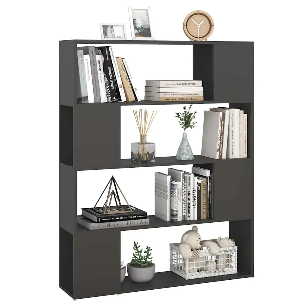 Book Cabinet Room Divider Grey 4 Compartments 100W x 24D x 124H cm