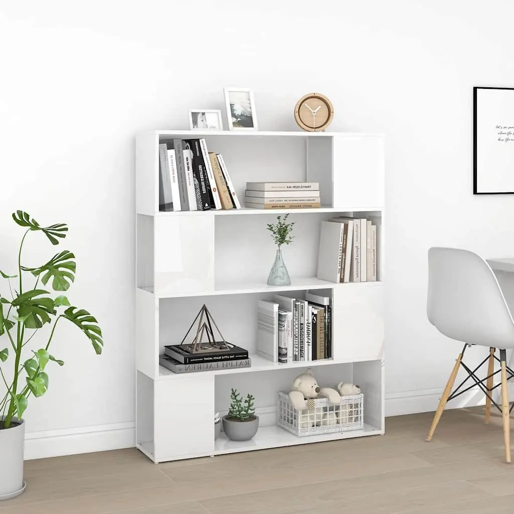 Book Cabinet Room Divider White High Gloss 100W x 24D x 124H cm