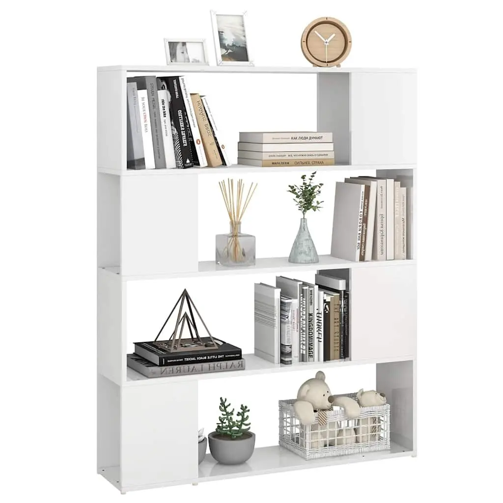 Book Cabinet Room Divider White High Gloss 100W x 24D x 124H cm
