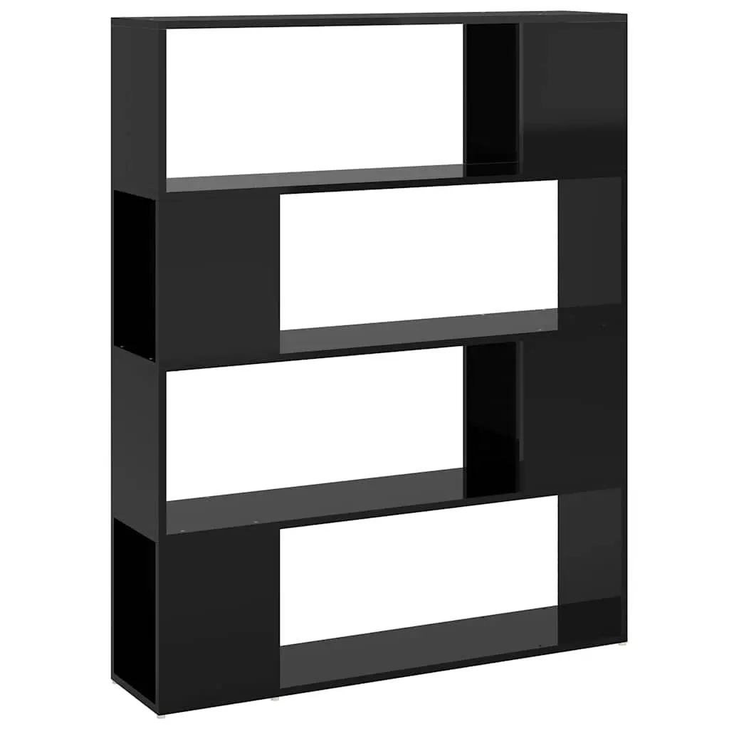 Book Cabinet Room Divider High Gloss Black 100W x 24D x 124H cm