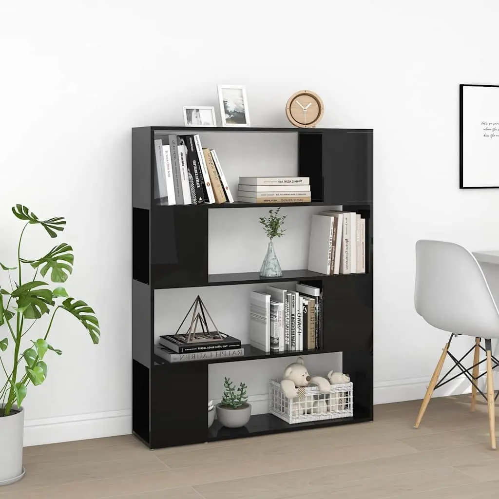 Book Cabinet Room Divider High Gloss Black 100W x 24D x 124H cm