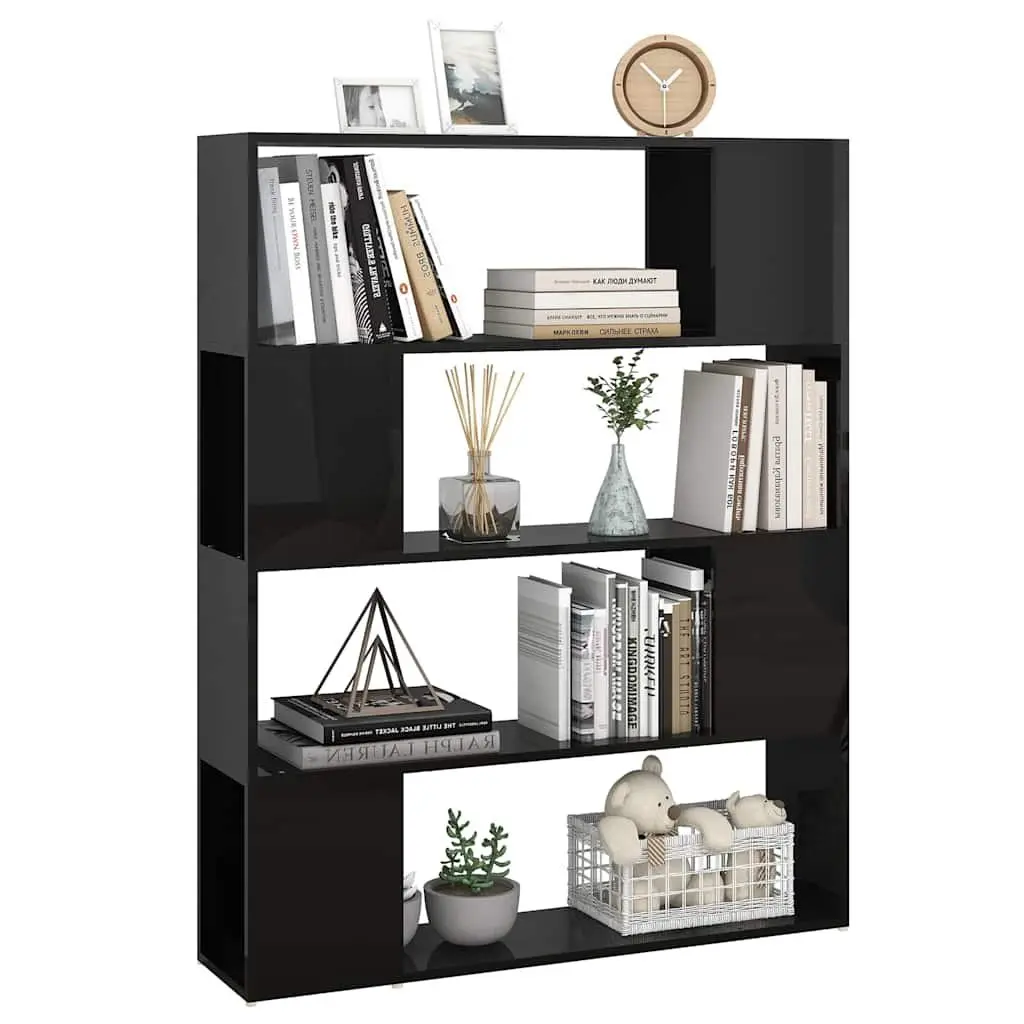 Book Cabinet Room Divider High Gloss Black 100W x 24D x 124H cm