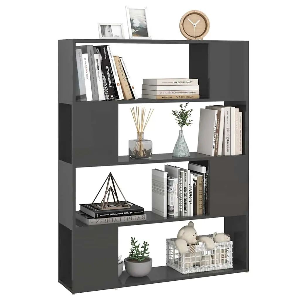 Grey Book Cabinet Room Divider with 4 Compartments