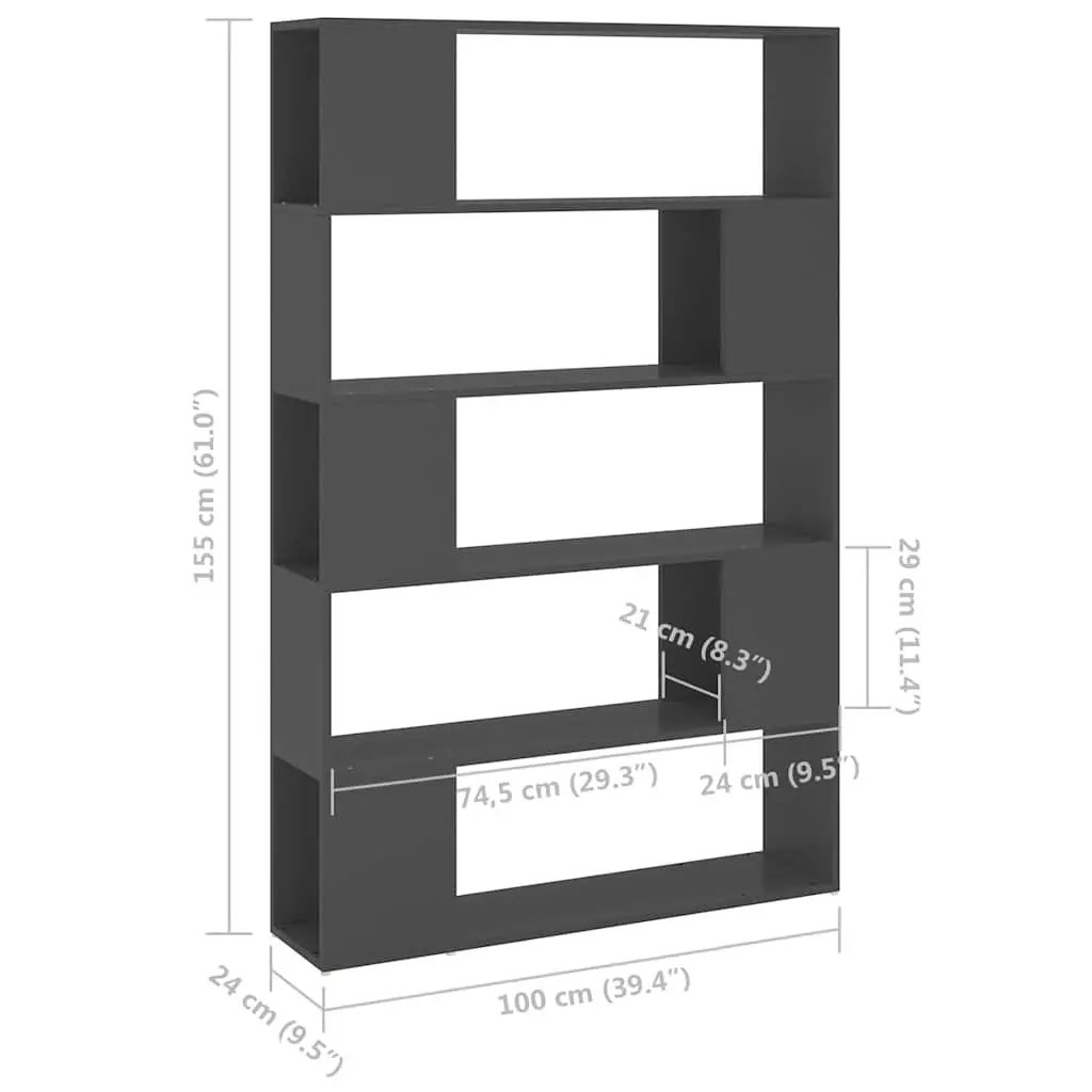 Book Cabinet Room Divider Shelving Unit Storage Organiser Grey 100x24x155cm