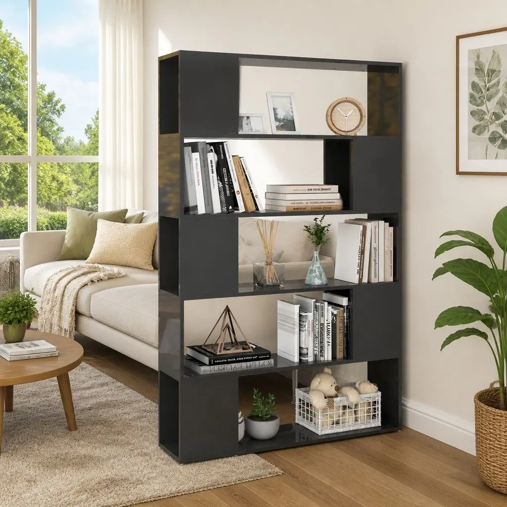 Book Cabinet Room Divider Grey Shelving Unit 5 Compartments Storage Organiser