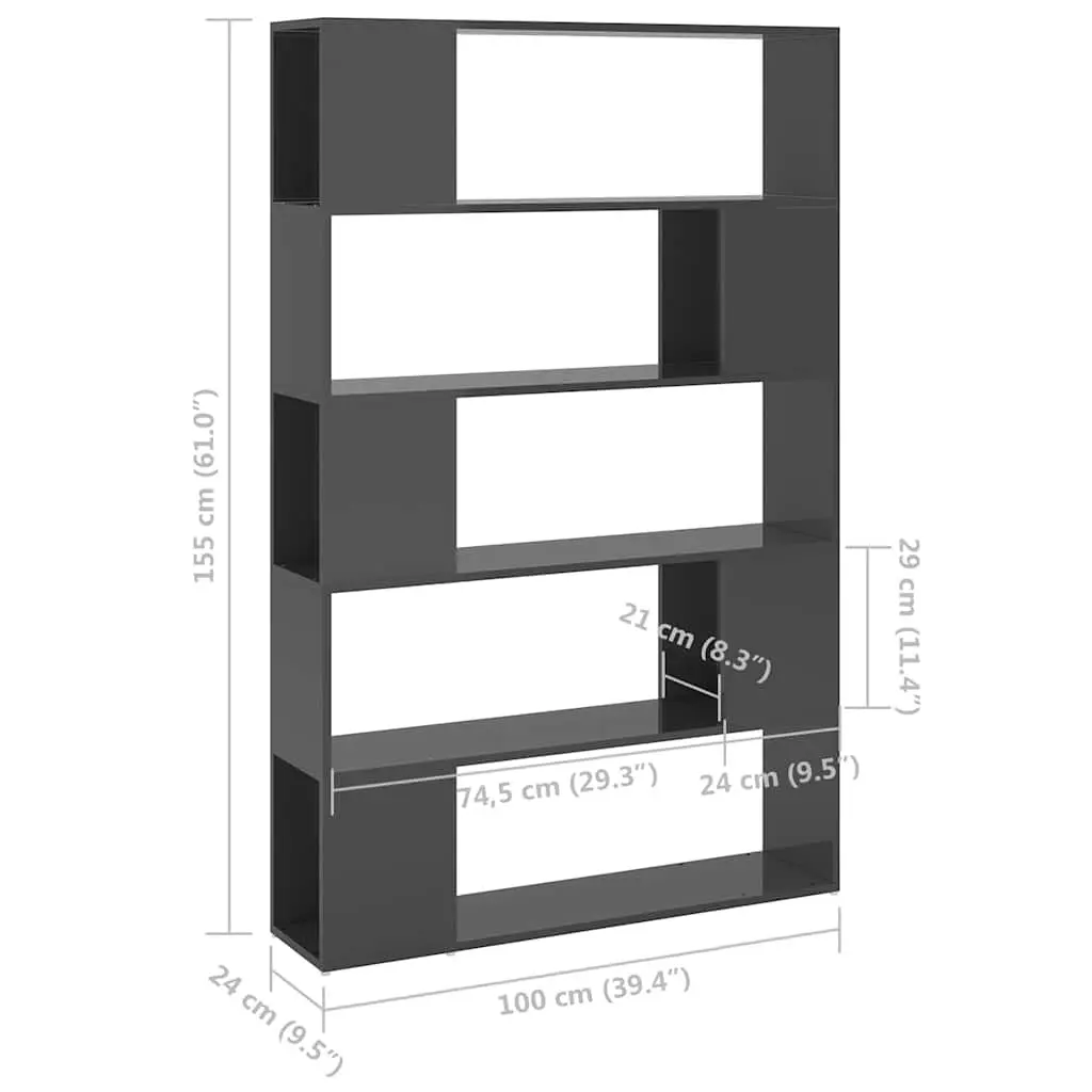 Book Cabinet Room Divider Grey Shelving Unit 5 Compartments Storage Organiser