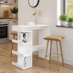 Bar Table with Storage Racks White Kitchen Dining Bistro Pub Space-Saving