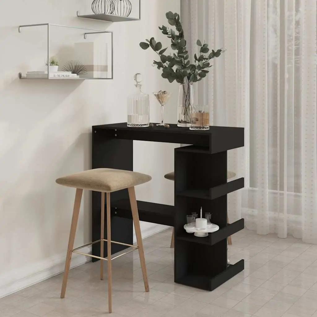 Bar Table with Storage Racks Black Compact High Top Counter 100L x 50W x 1015H cm