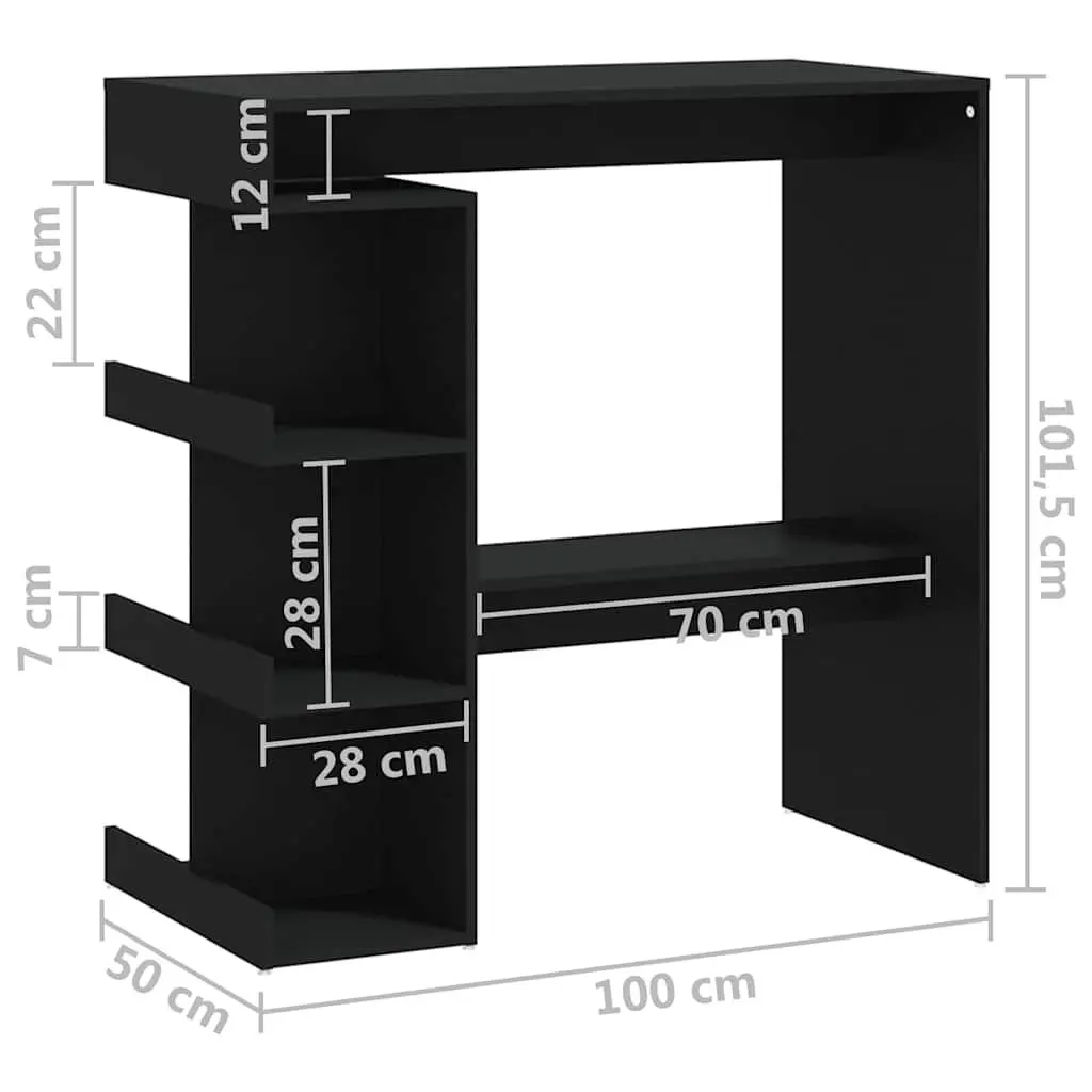 Bar Table with Storage Racks Black Compact High Top Counter 100L x 50W x 1015H cm