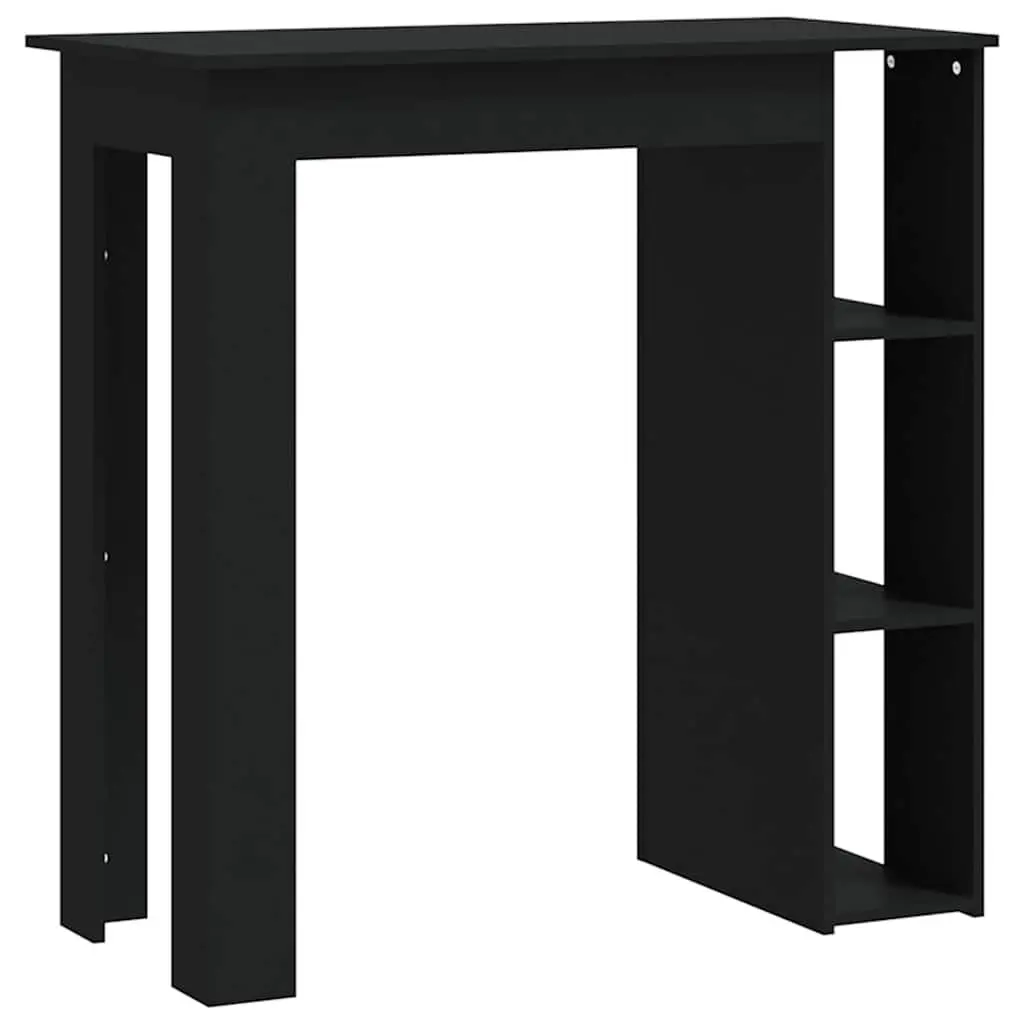 Bar Table with Storage Shelves Kitchen Dining Bistro Compact Black